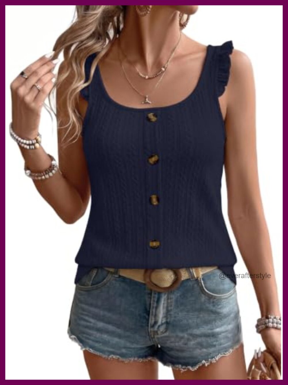 Womens Sleeveless Button Down Tank Top Ruffle Cami Casual Summer Top